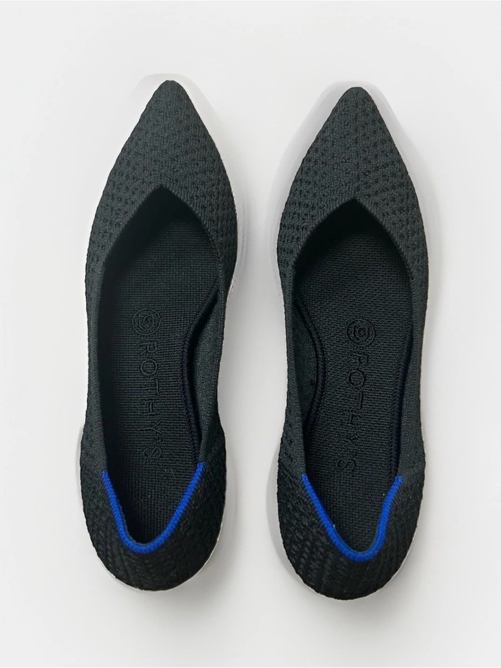 Rothy's The Point Ballet Flats Womens 7 Black Honeycomb Knit Pointed Toe Comfort